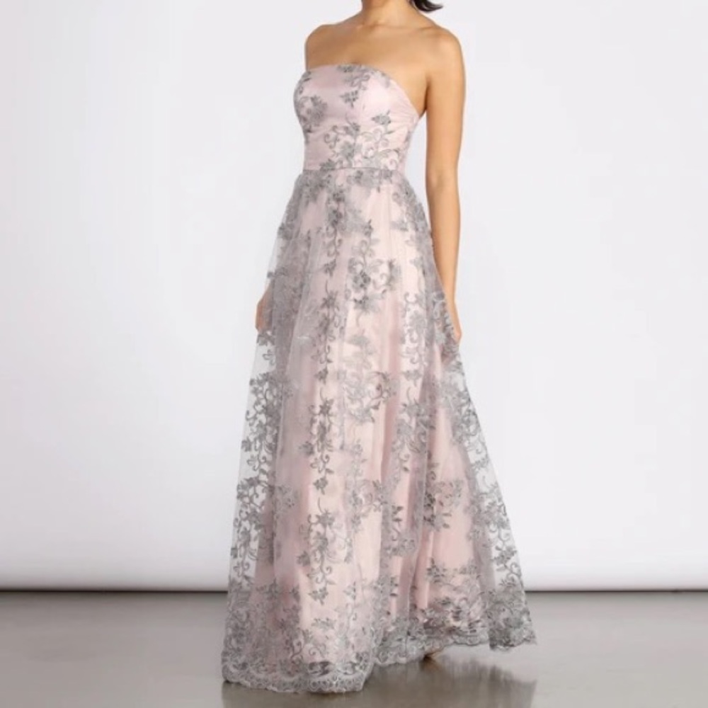 Sinclair Embroidered Strapless Ball Pink Gown dress Windsor prom wedding